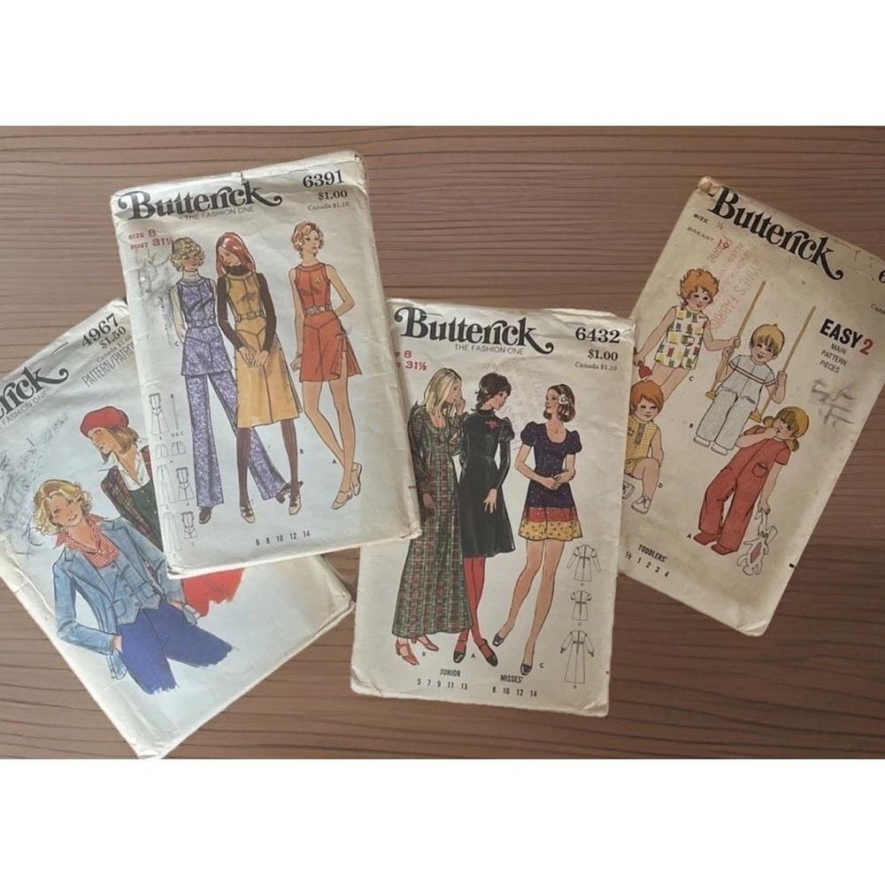 Vtg Butterick Set Of 4 Sewing Patterns 1970s Misses/Toddlers/Juniors Sizes
